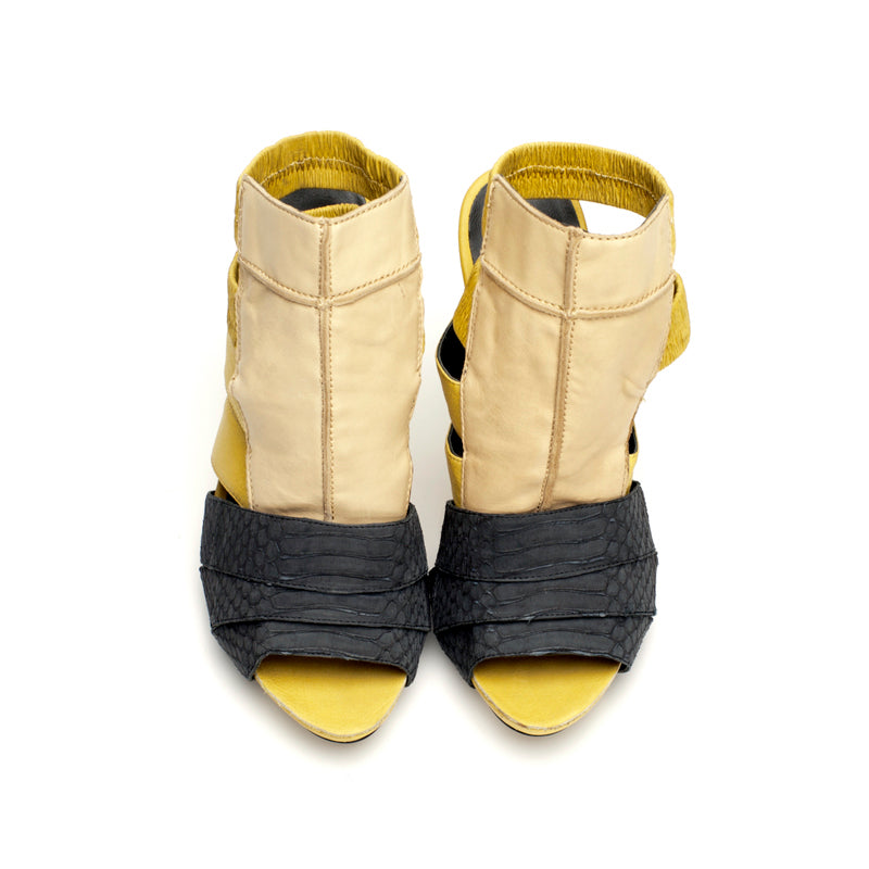 7101 leather heels; yellow multi
