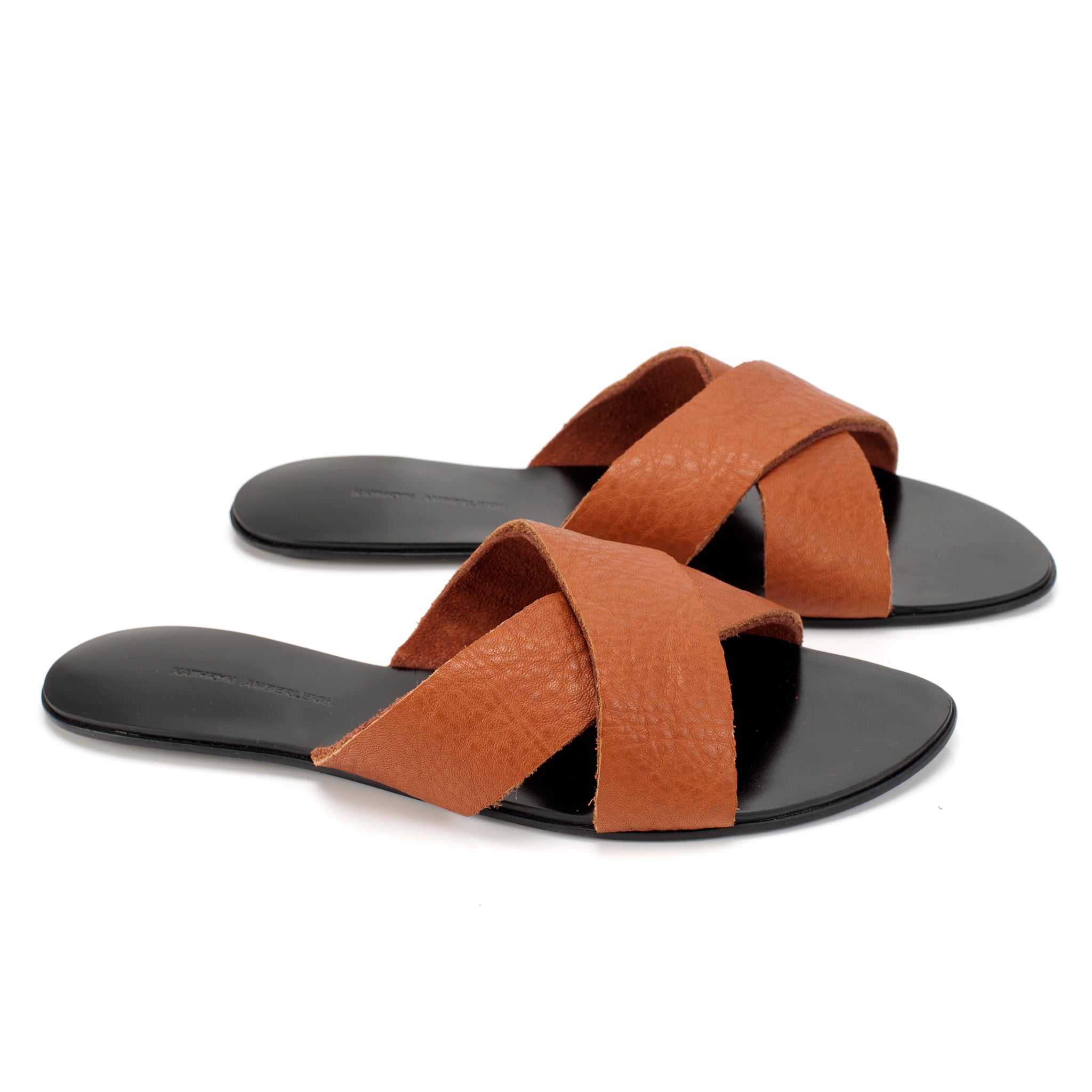 7519 leather slides; tangerine
