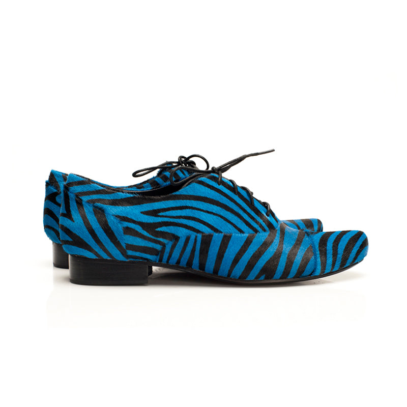 J544 pony hair loafers; blue zebra