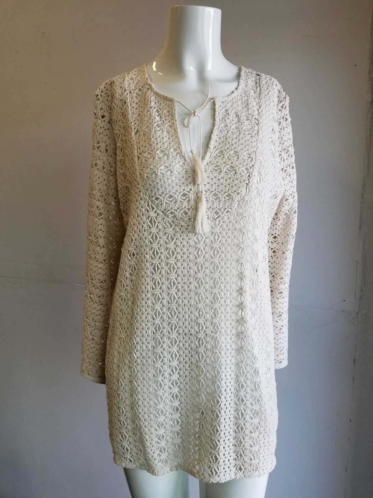 JOIE : CROCHET TUNIC BLOUSE, BEIGE