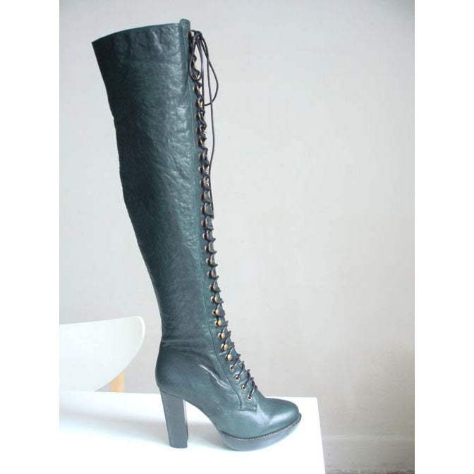 8000 leather boots; teal