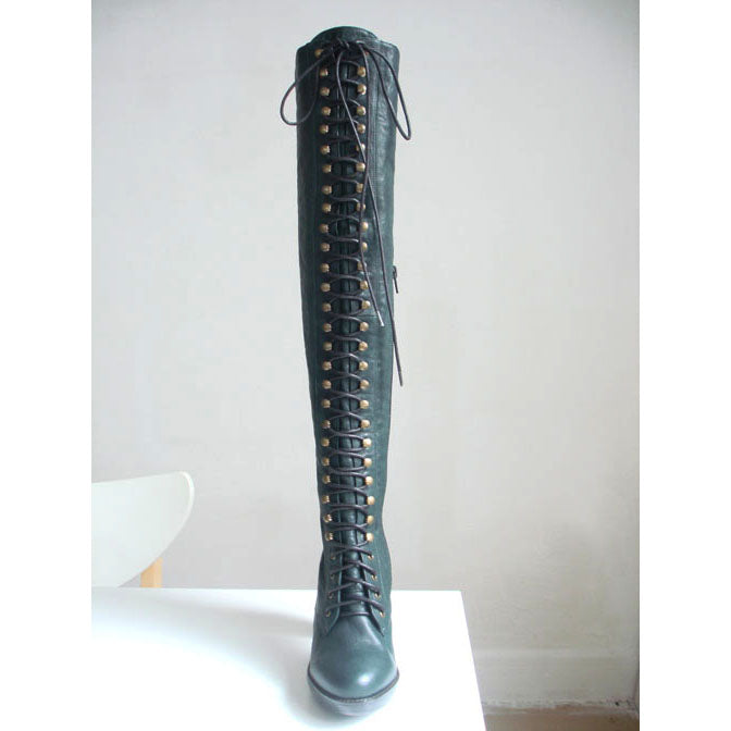 8000 leather boots; teal