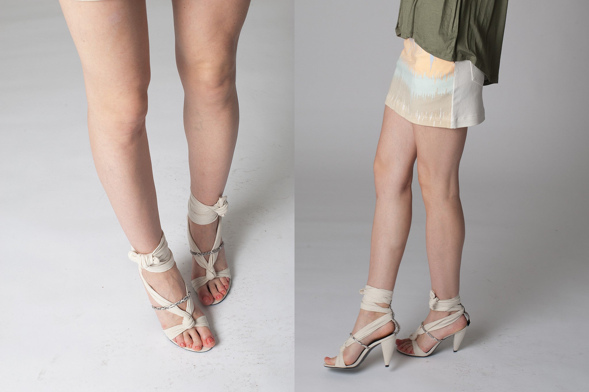 K738 linen and snakeskin heels; ivory