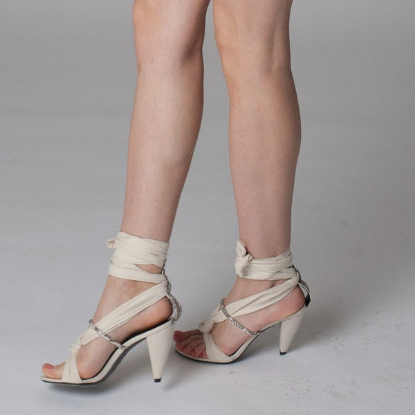 K738 linen and snakeskin heels; ivory