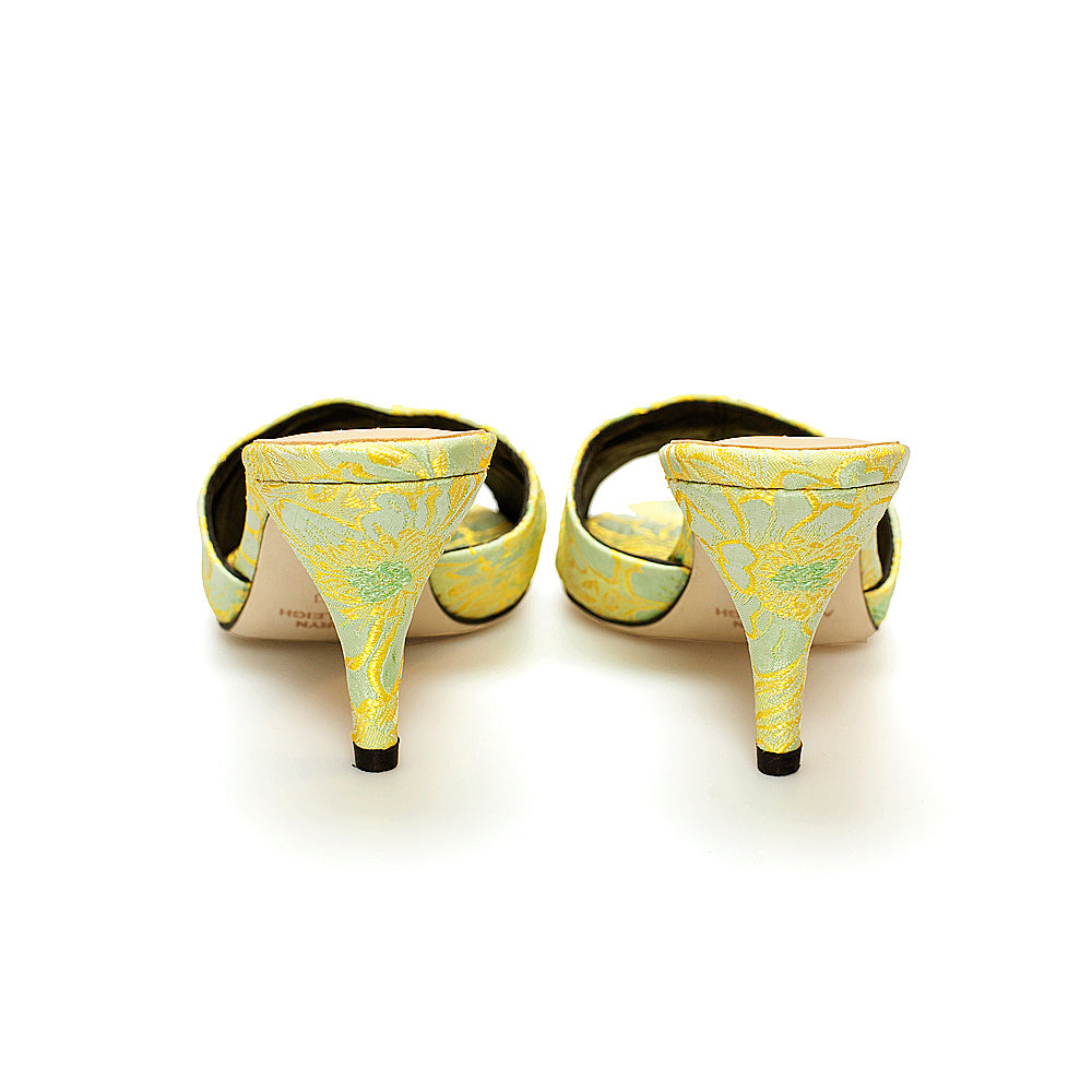 J205 jacquard slides; yellow green floral