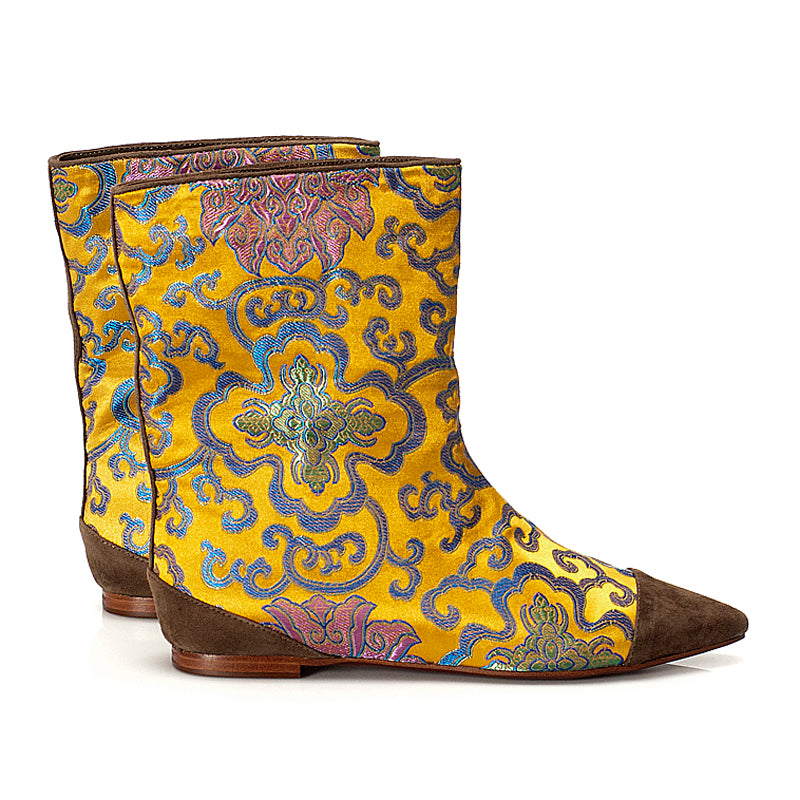 J558 jacquard and suede boots; orange