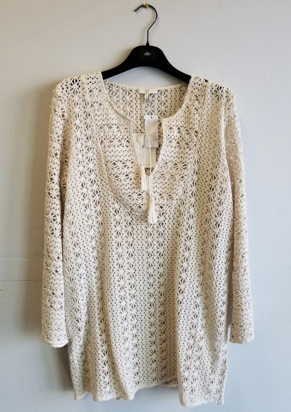JOIE : CROCHET TUNIC BLOUSE, BEIGE