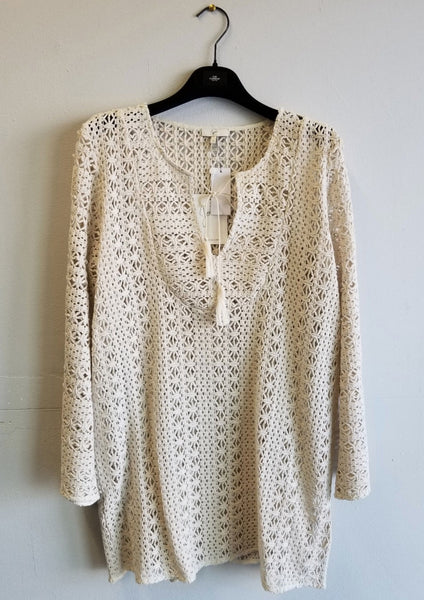 JOIE : CROCHET TUNIC BLOUSE, BEIGE