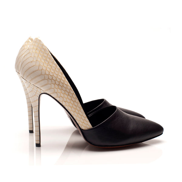 K613 leather heels; midnight and cream