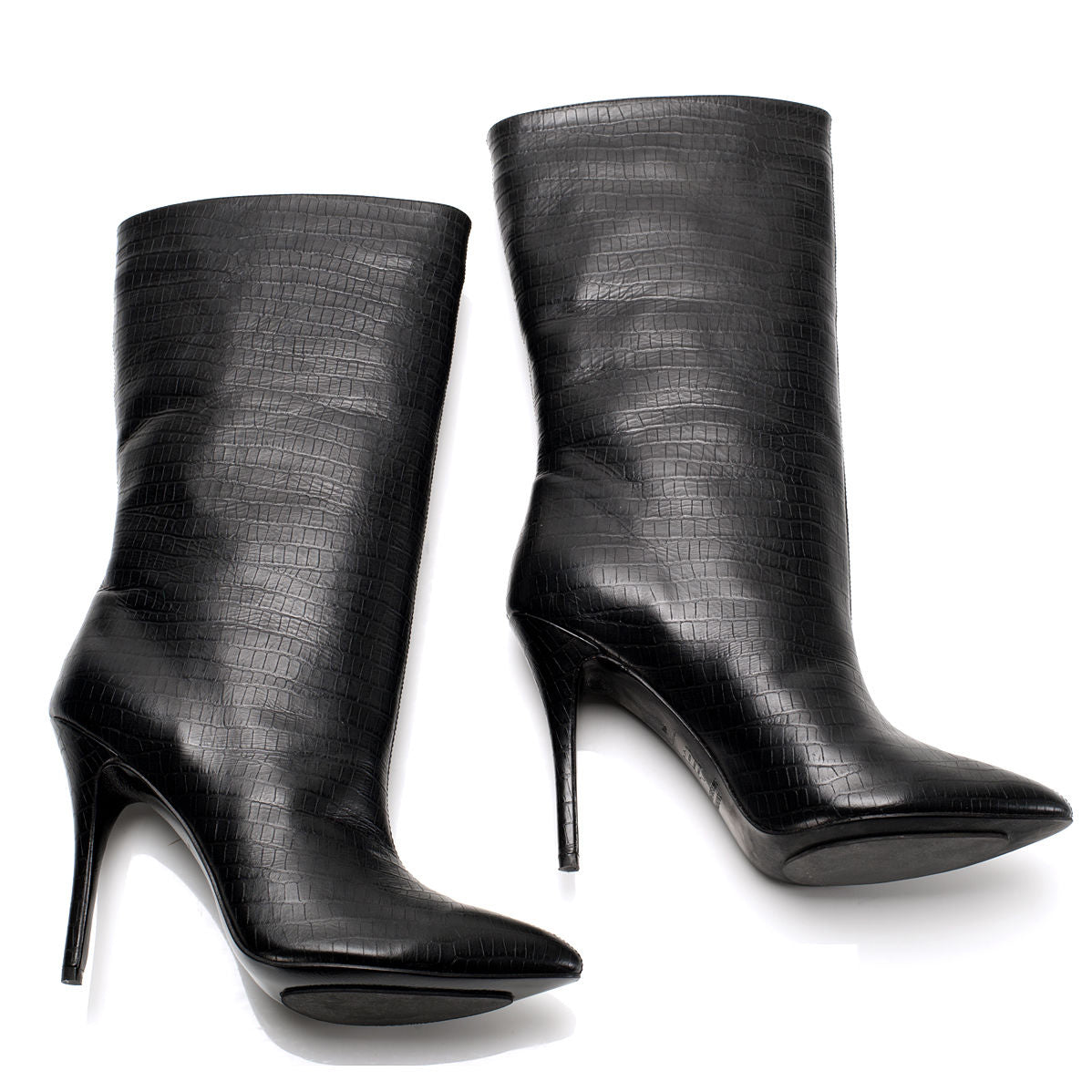 K535 leather boots; black croc