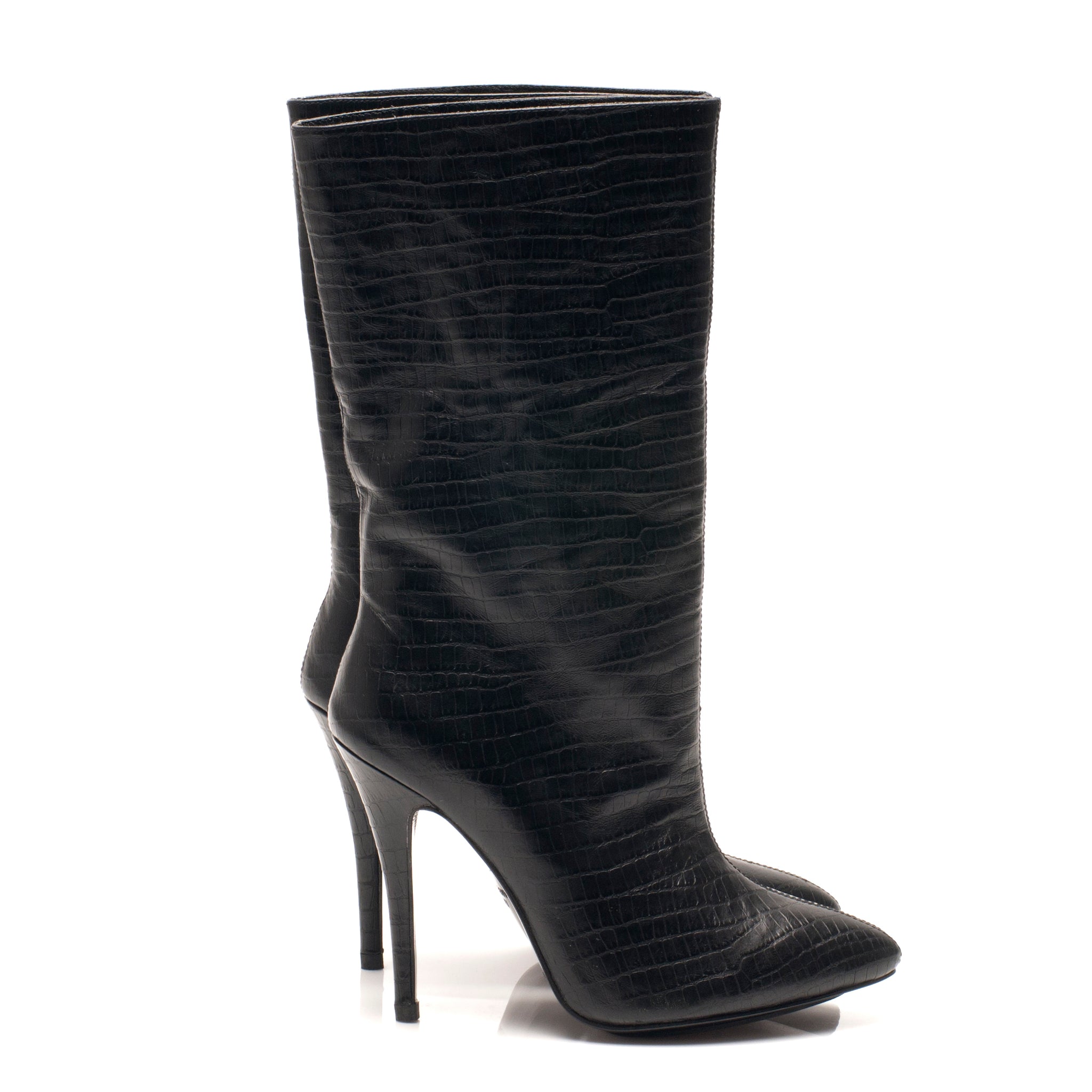 K535 leather boots; black croc