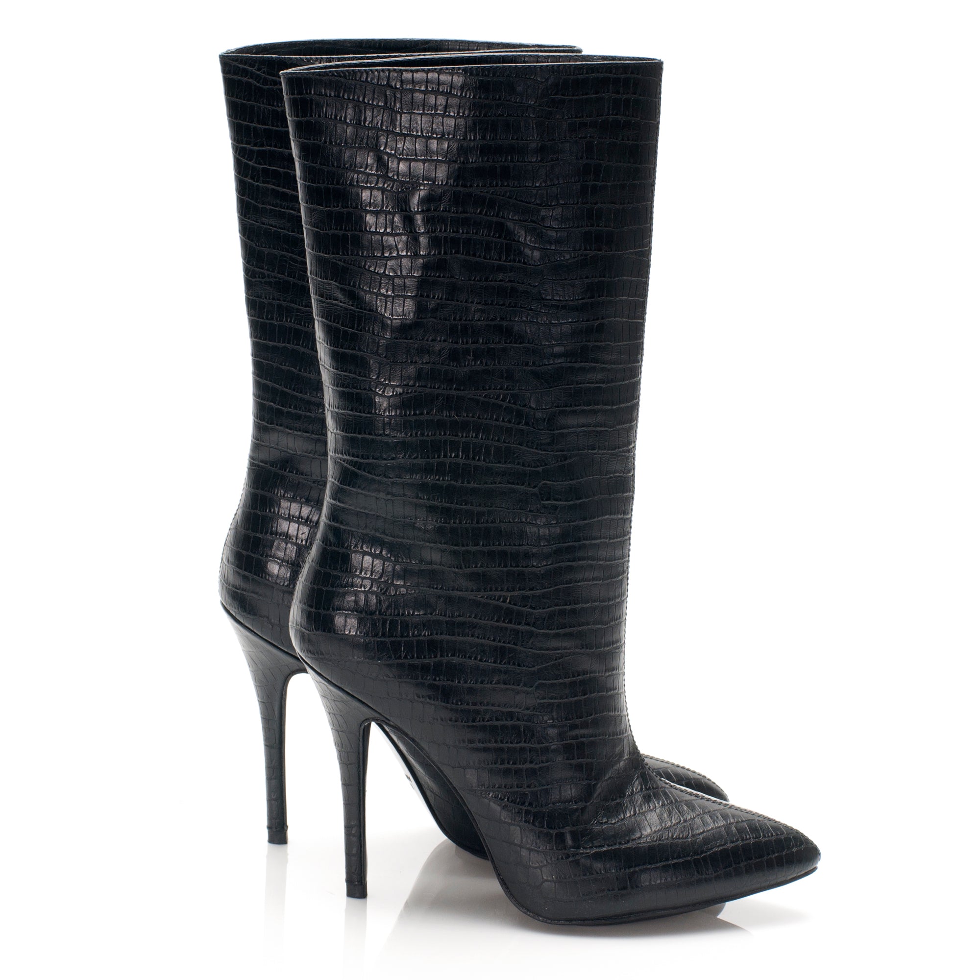 K535 leather boots; black croc