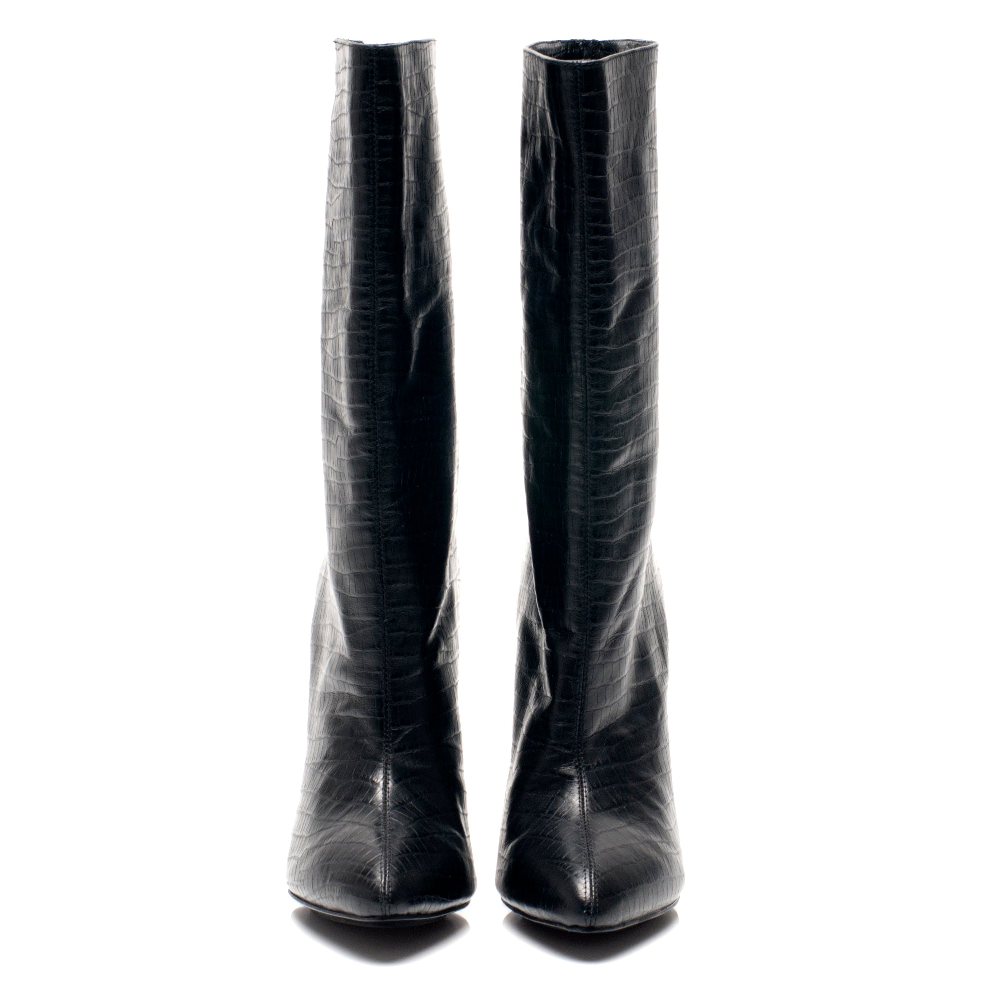 K535 leather boots; black croc