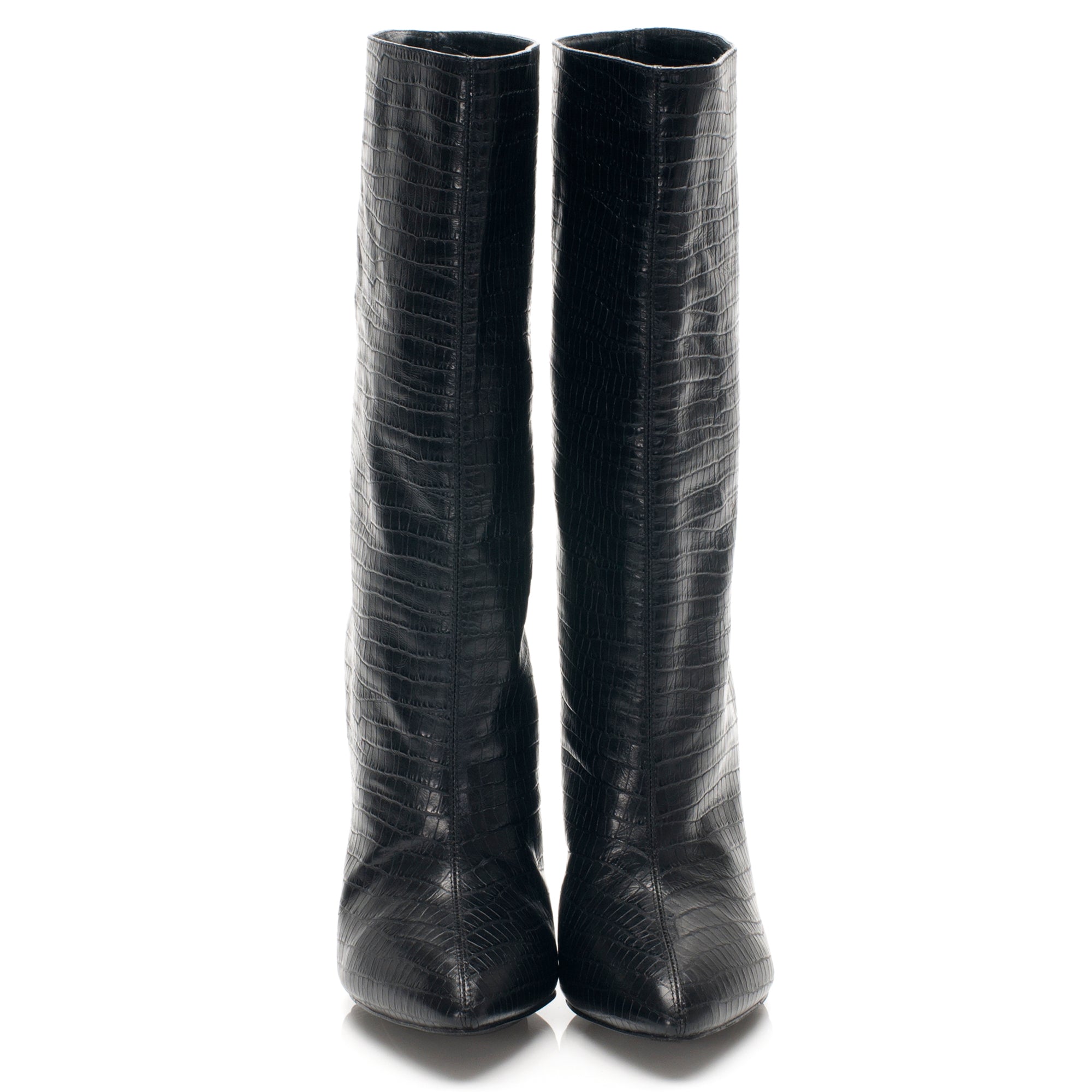 K535 leather boots; black croc