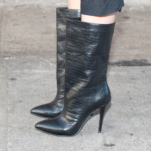 K535 leather boots; black croc