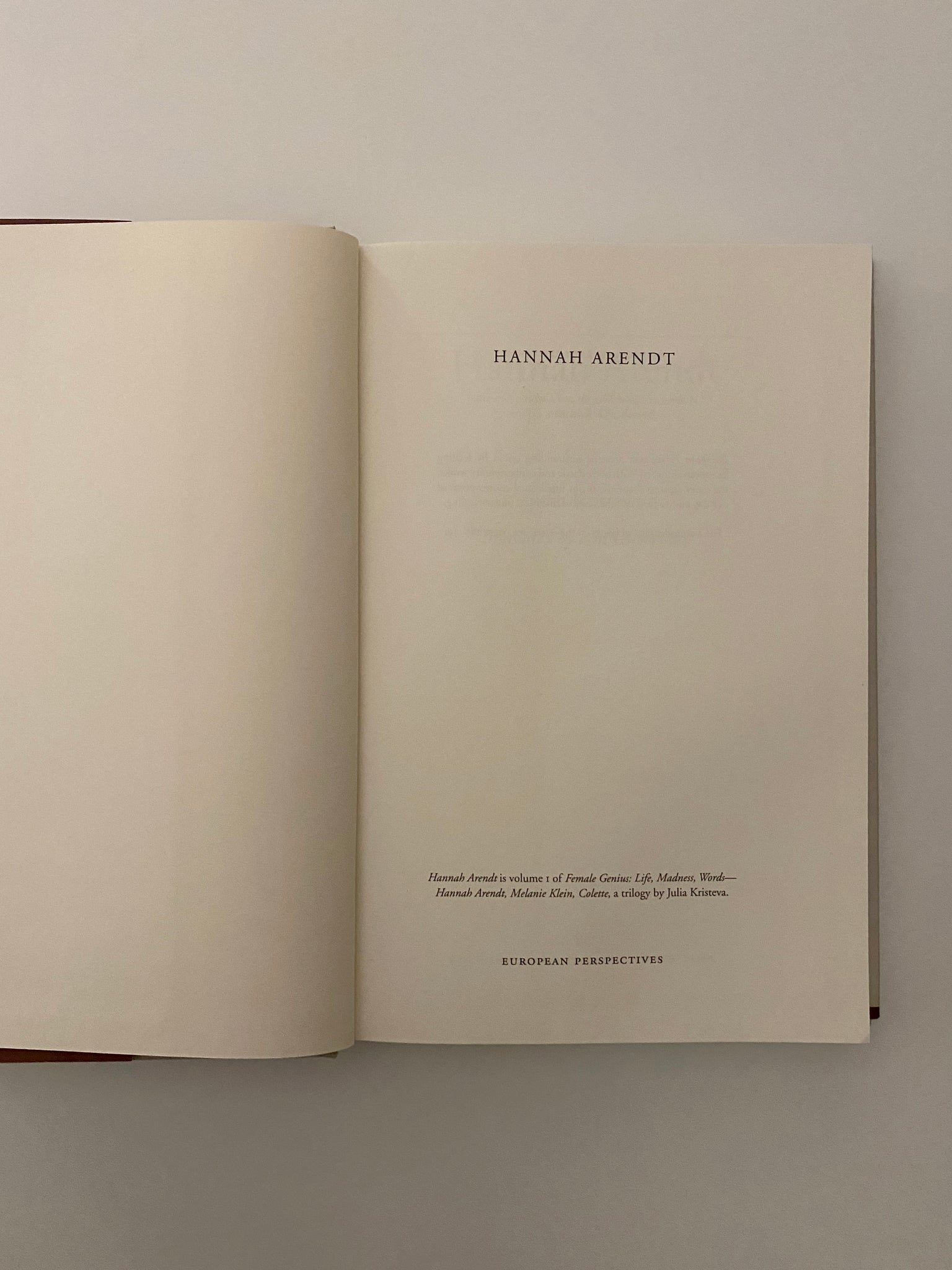 JULIA KRISTEVA : HANNAH ARENDT