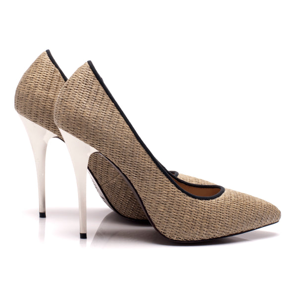 K405 raffia and silk heels; natural