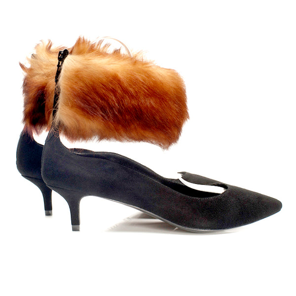 K616 fur and suede pumps; orange and black