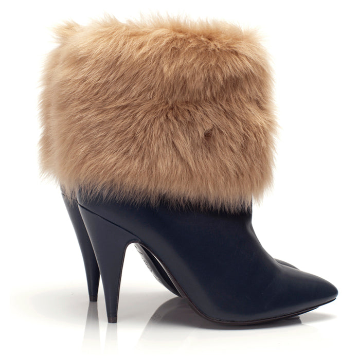 K617 leather boots; navy and tan toscana