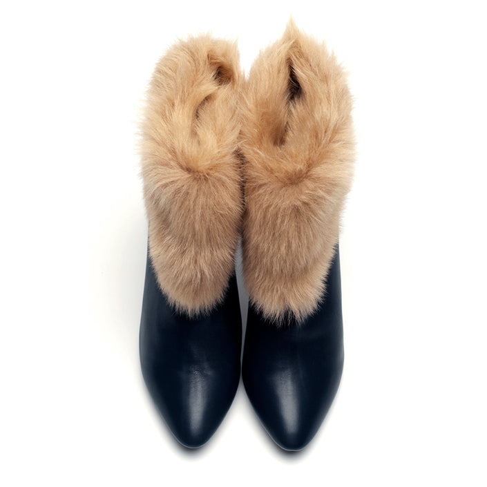 K617 leather boots; navy and tan toscana