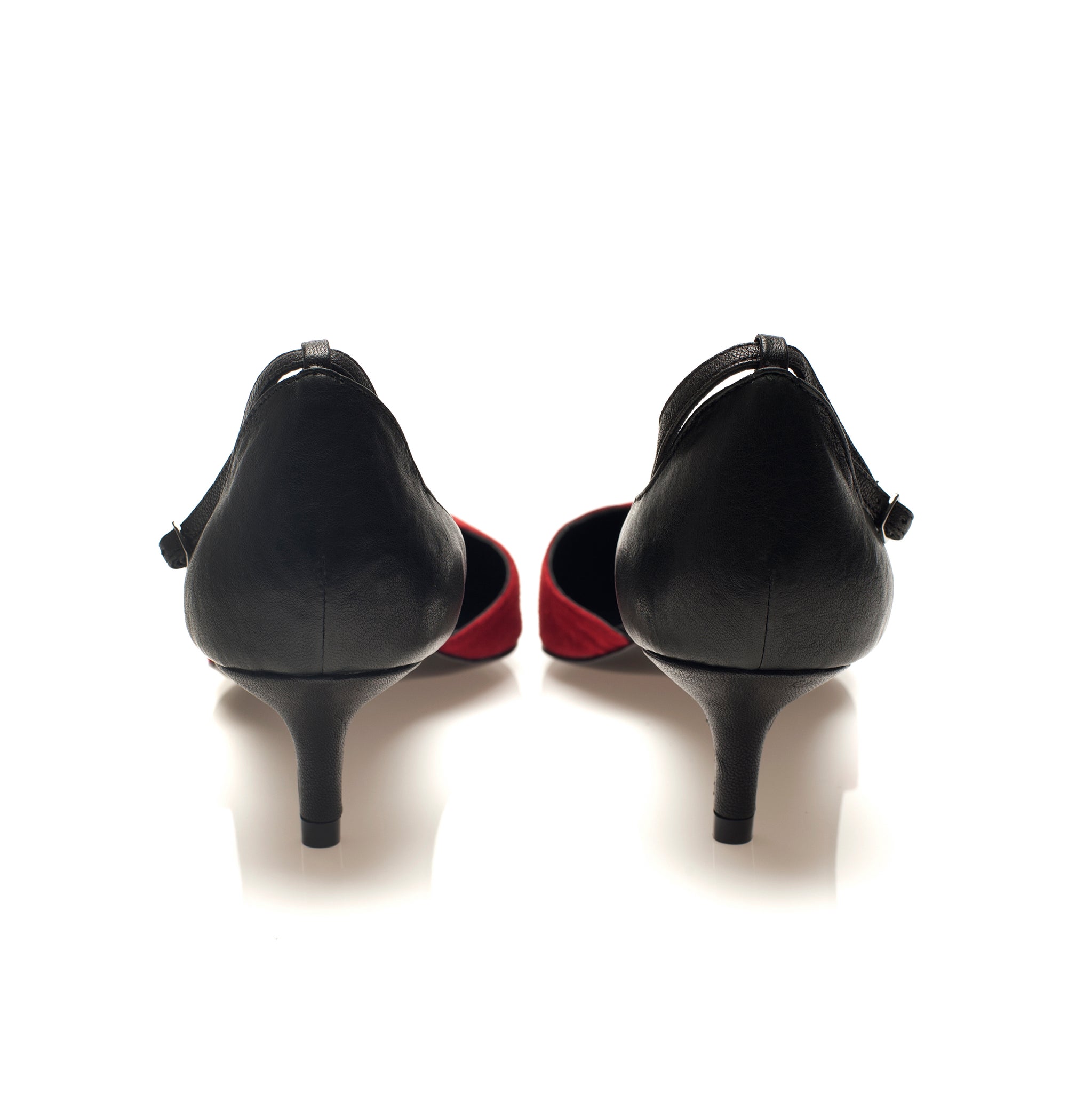 K702 suede and leather pumps; red and black