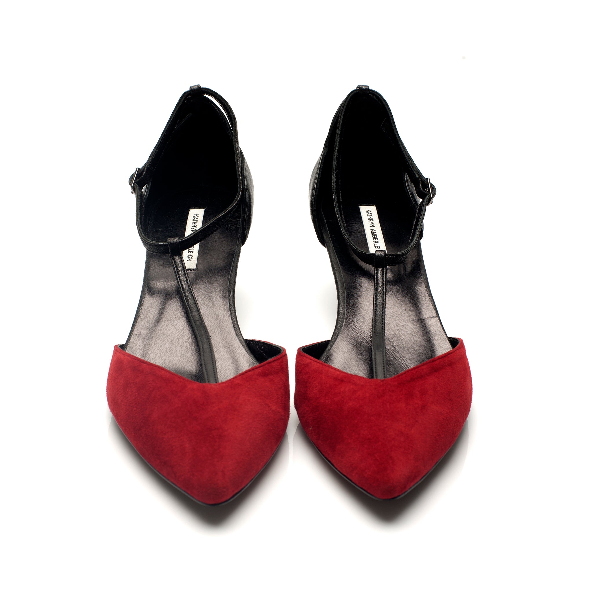 K702 suede and leather pumps; red and black