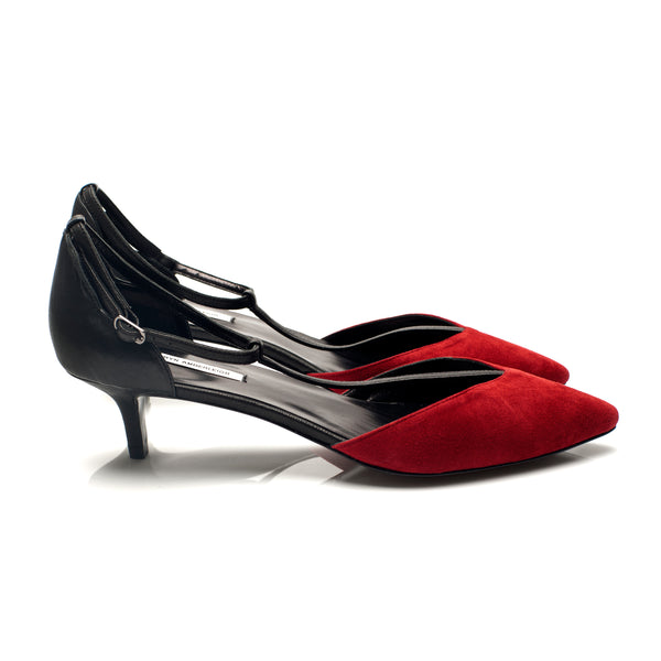 K702 suede and leather pumps; red and black
