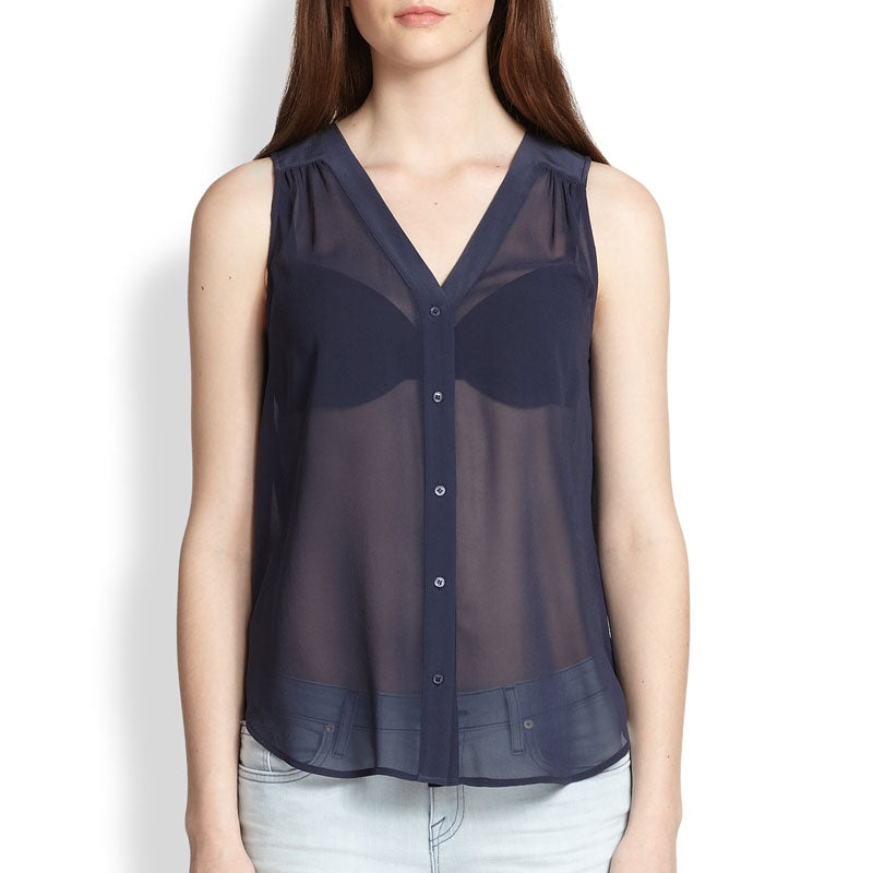 JOIE : SILK BLOUSE, NAVY