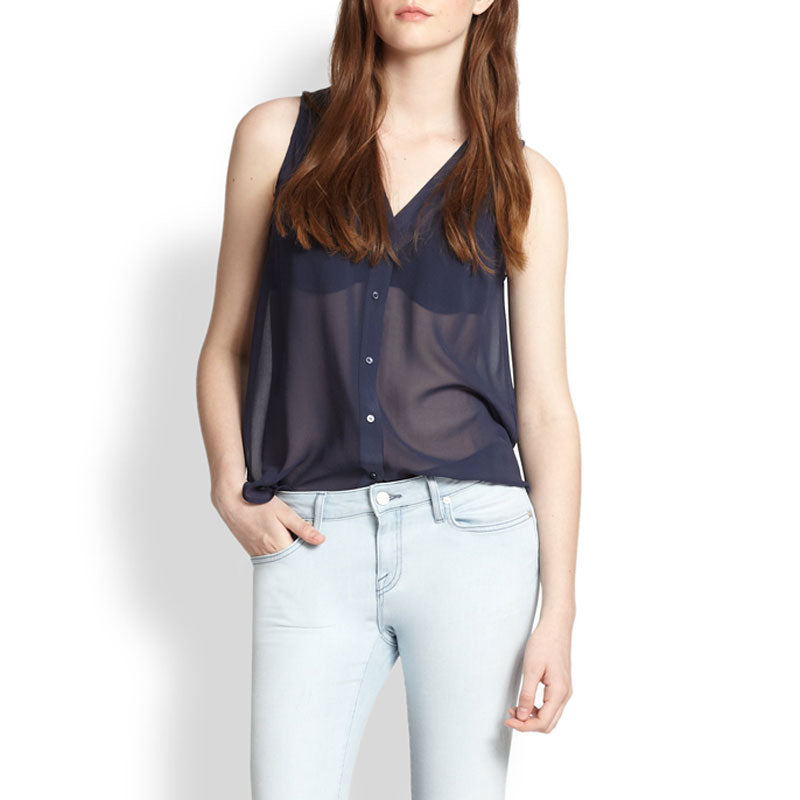 JOIE : SILK BLOUSE, NAVY