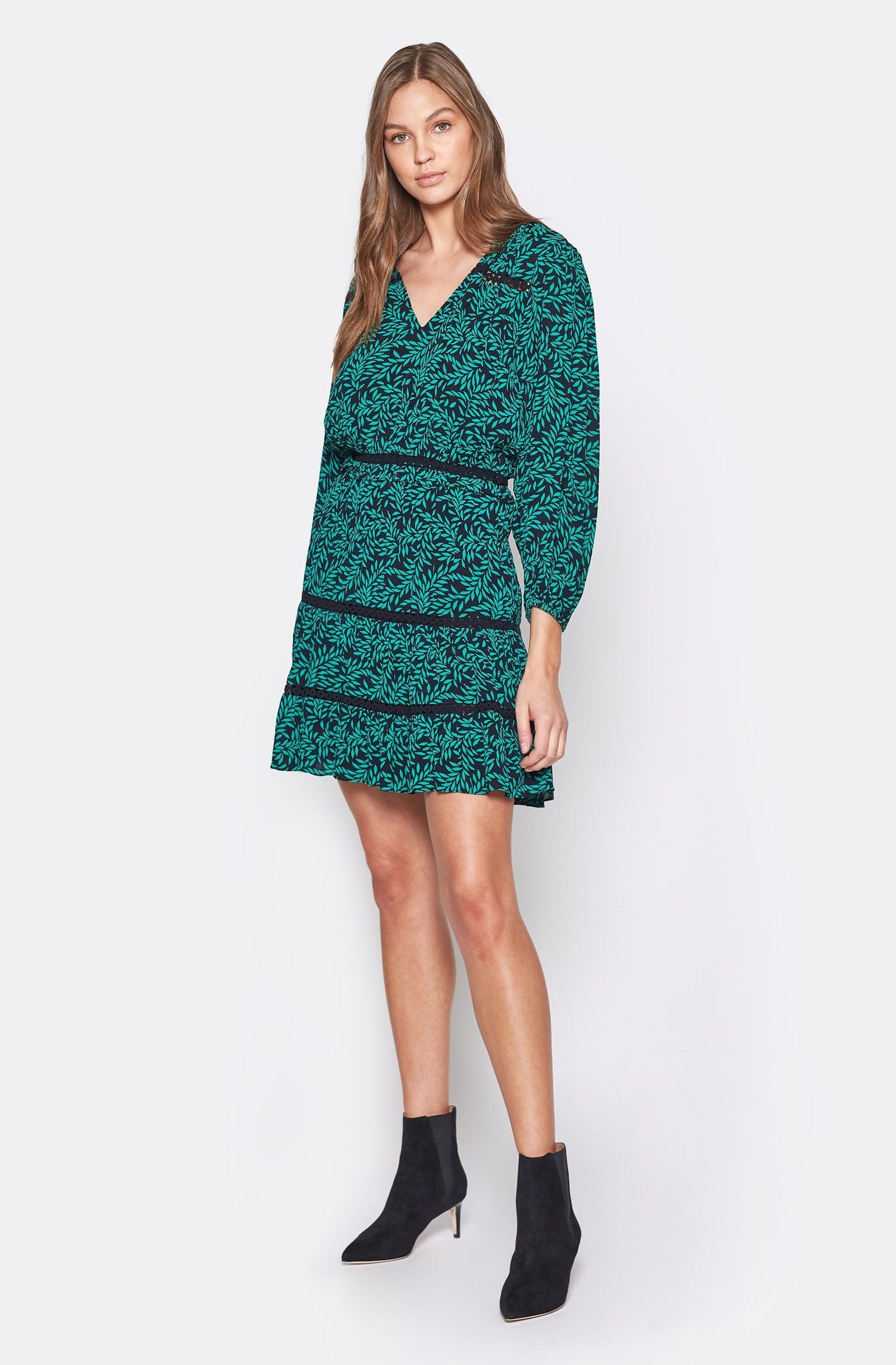 JOIE : SALAMA LEAF PRINT DRESS, CAVIAR