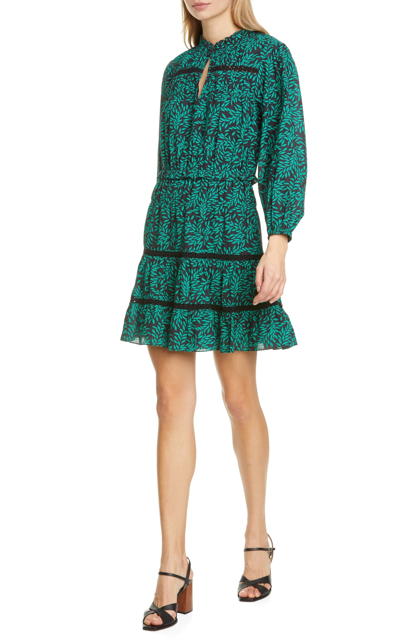 JOIE : SALAMA LEAF PRINT DRESS, CAVIAR