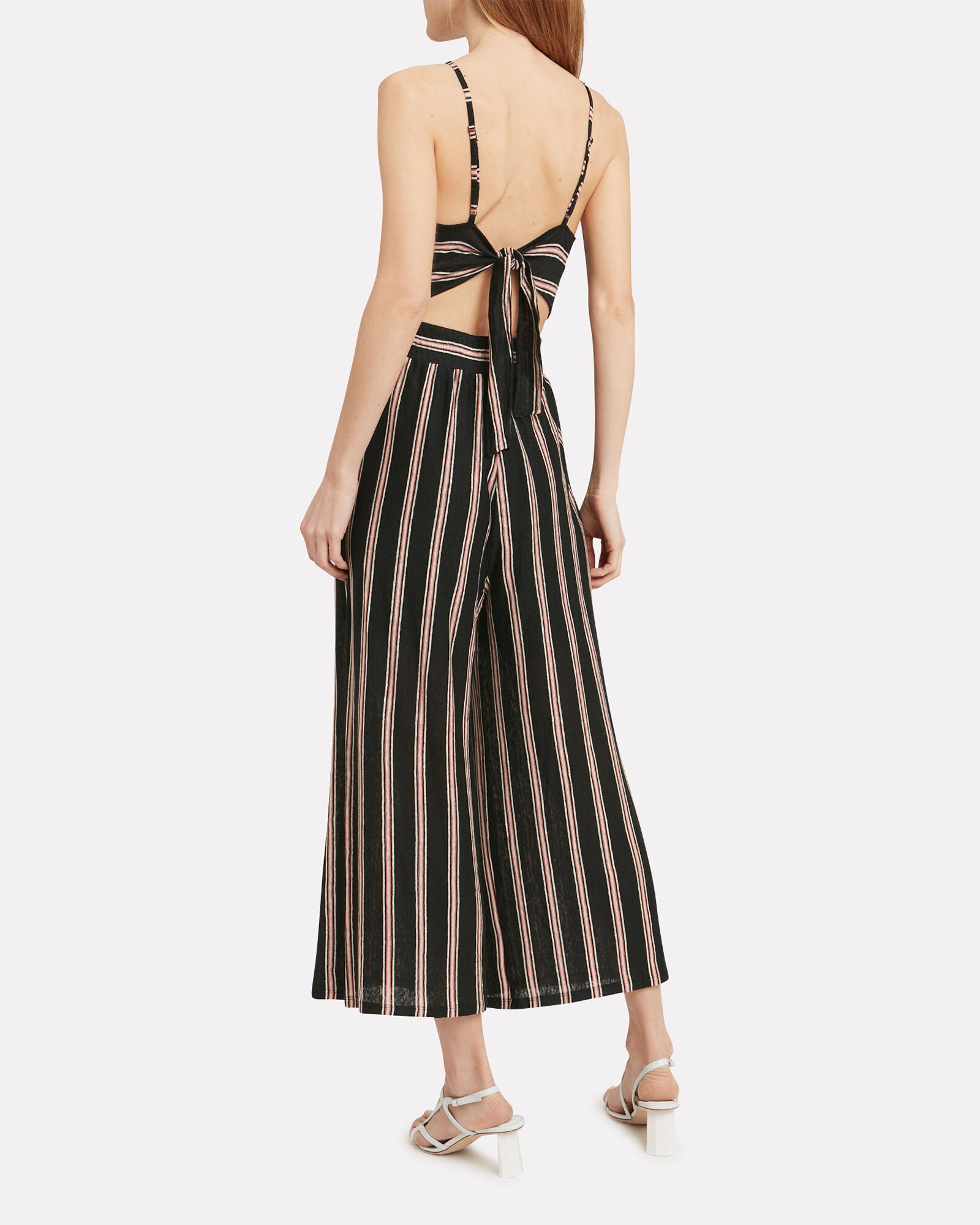 JOIE : STRIPED LINEN JUMPSUIT, BLACK MULTI