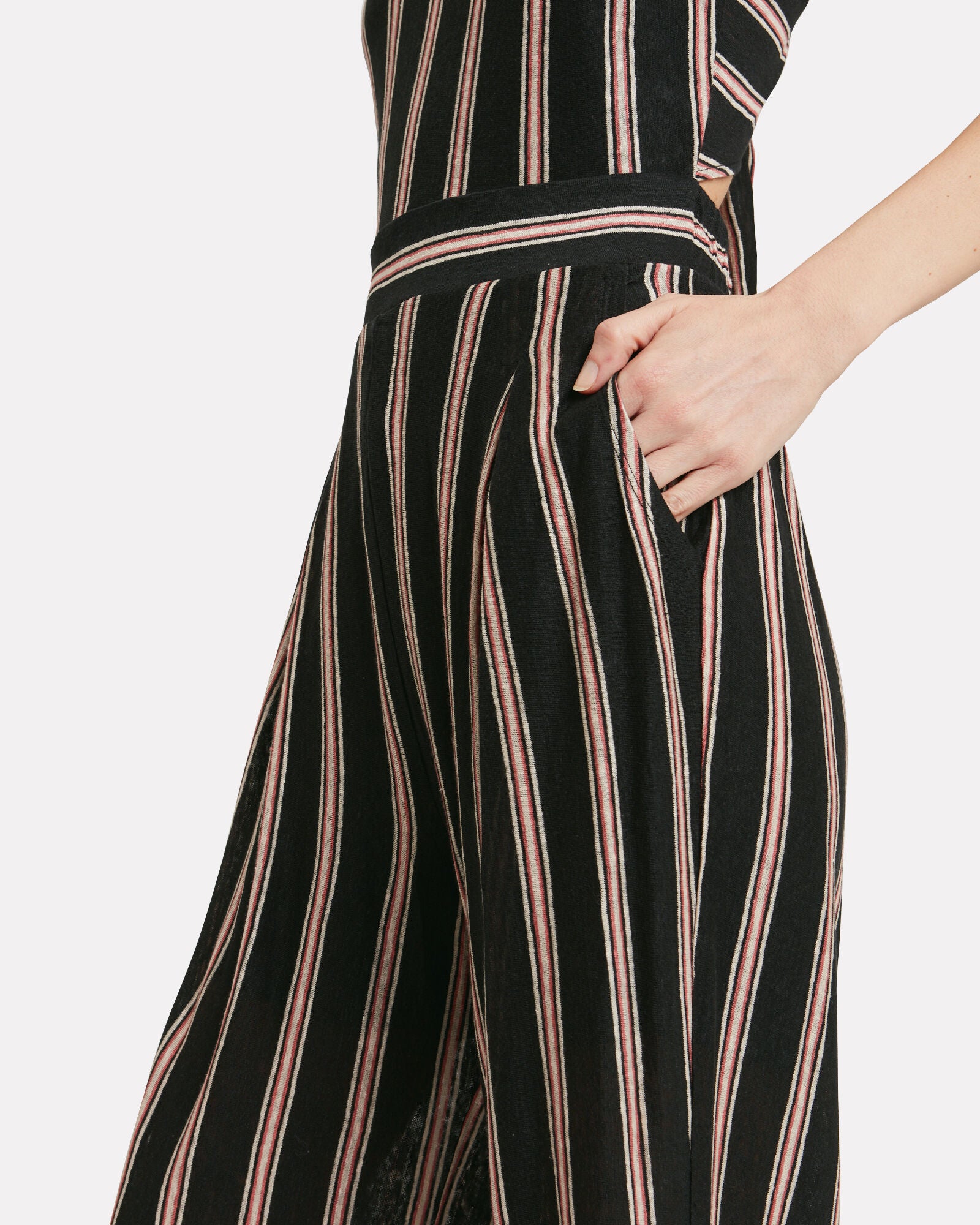 JOIE : STRIPED LINEN JUMPSUIT, BLACK MULTI