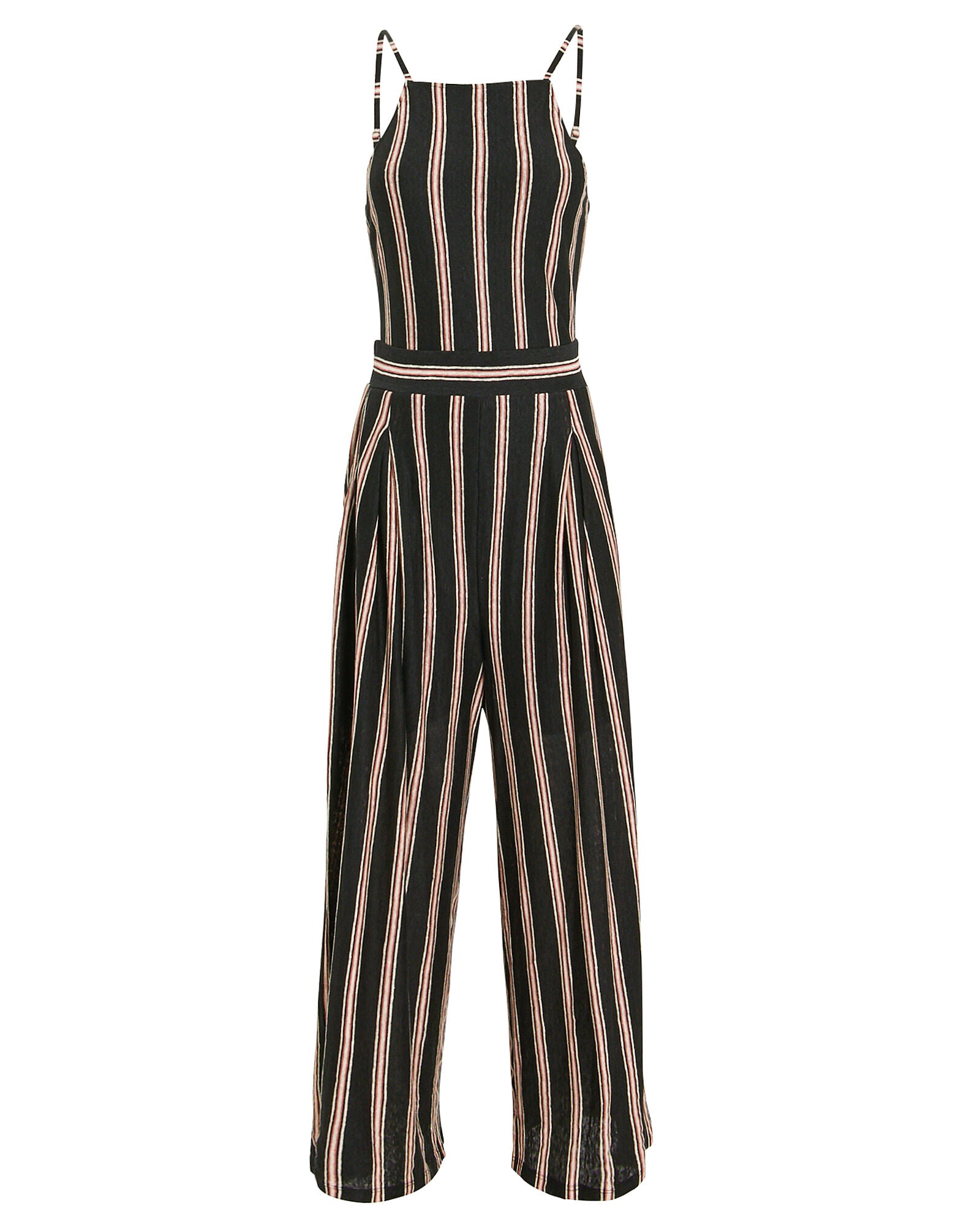 JOIE : STRIPED LINEN JUMPSUIT, BLACK MULTI
