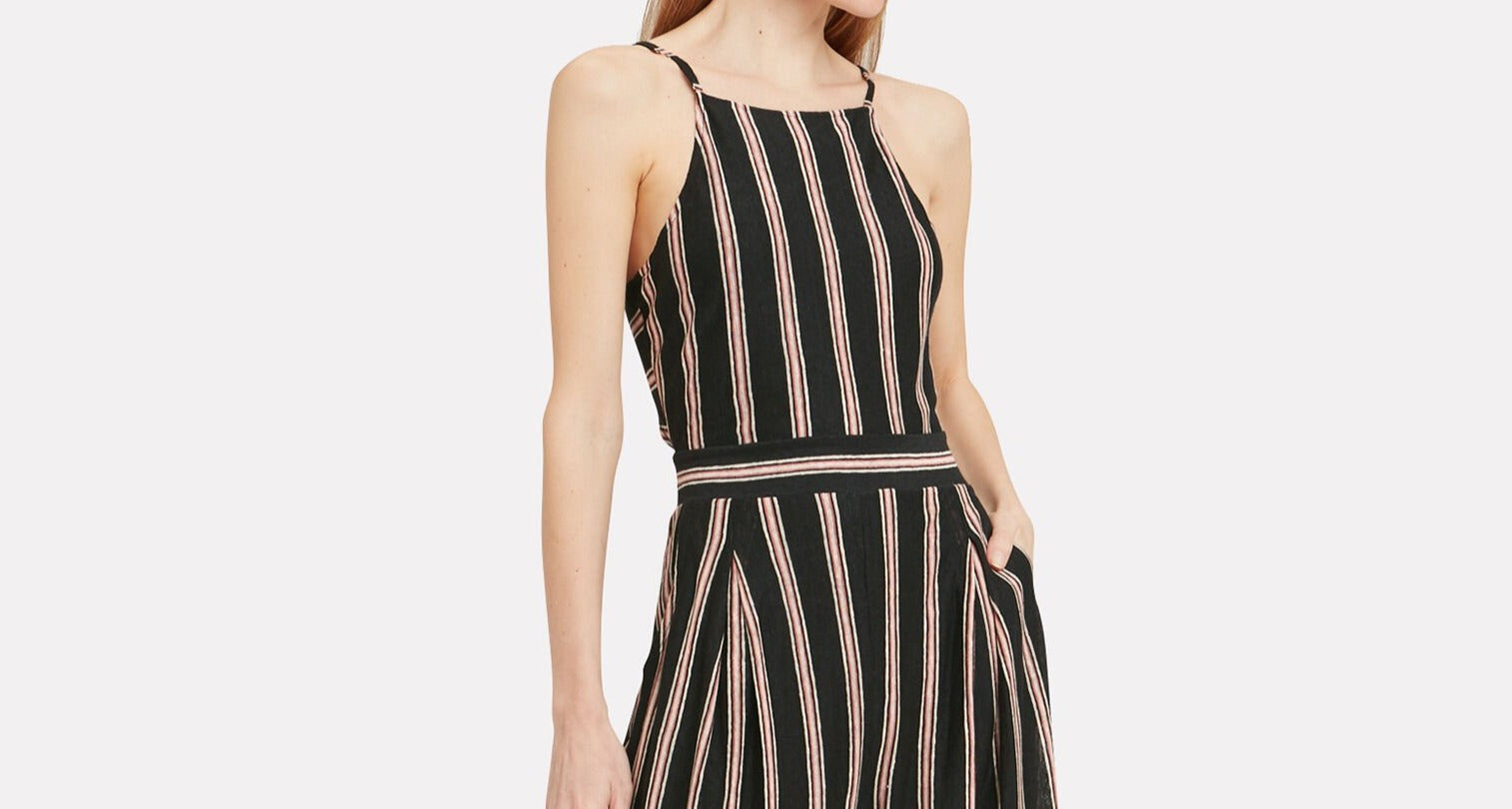 JOIE : STRIPED LINEN JUMPSUIT, BLACK MULTI