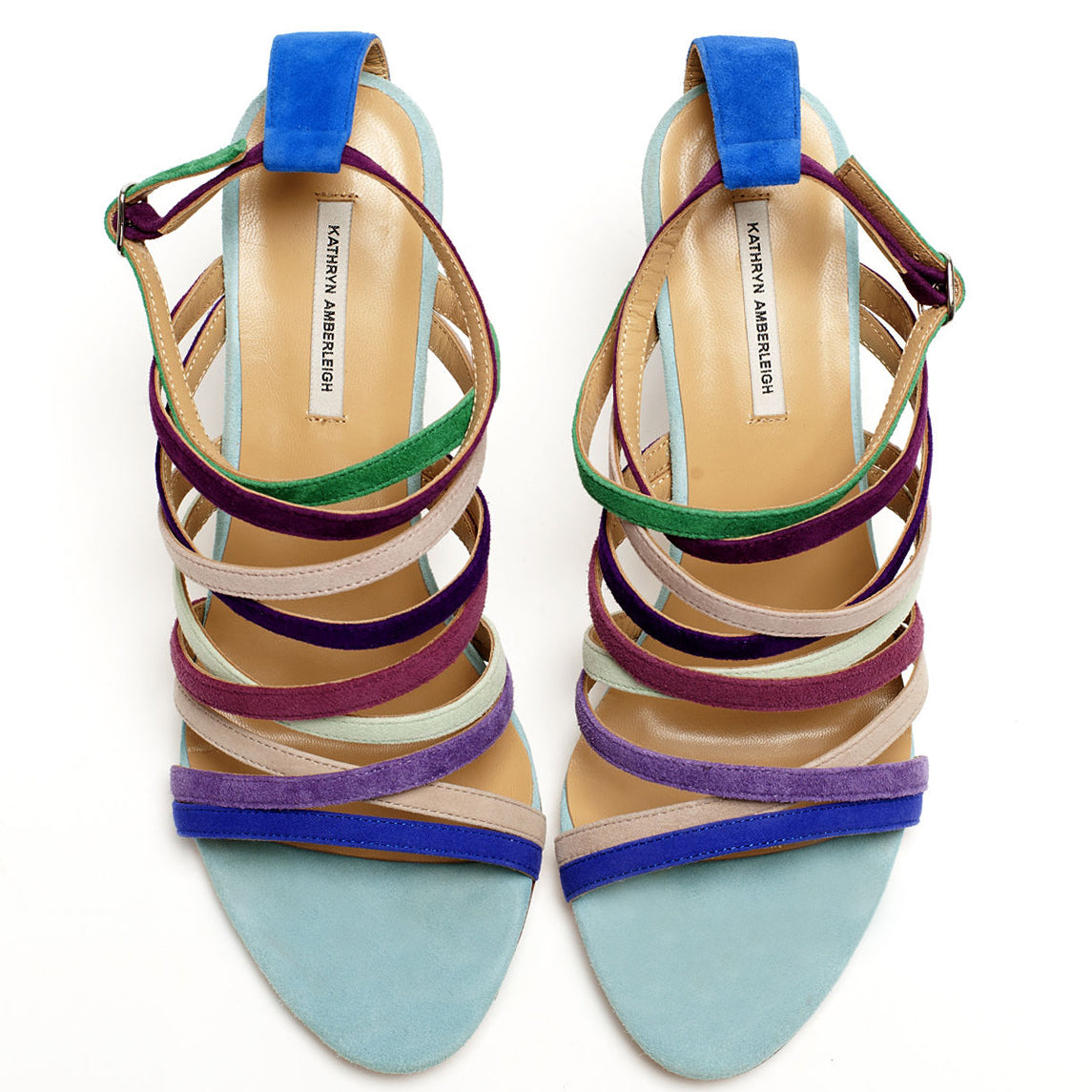 K411 suede heels; sky multi