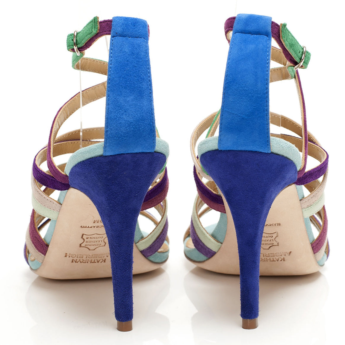 K411 suede heels; sky multi