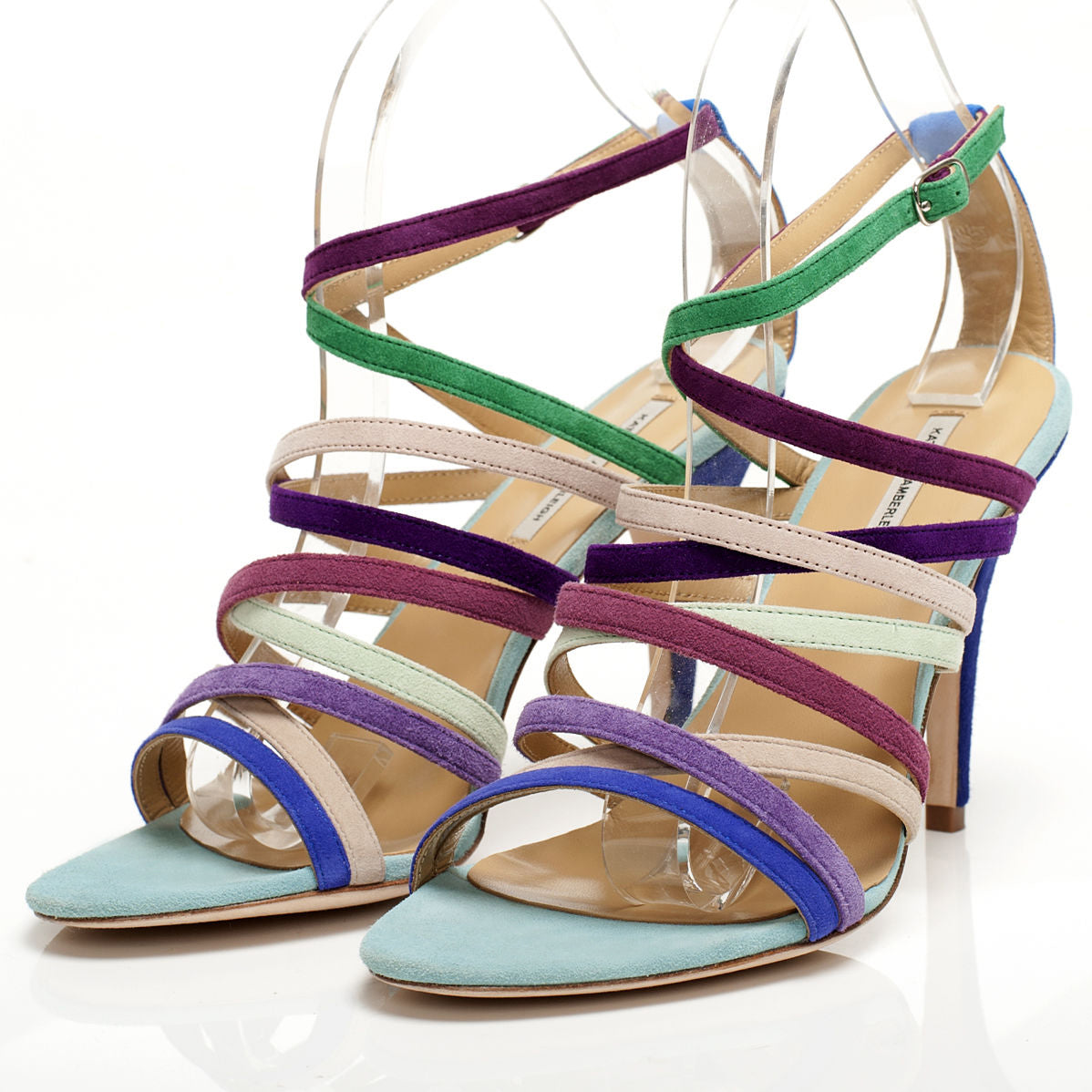 K411 suede heels; sky multi
