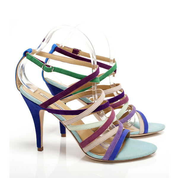 K411 suede heels; sky multi