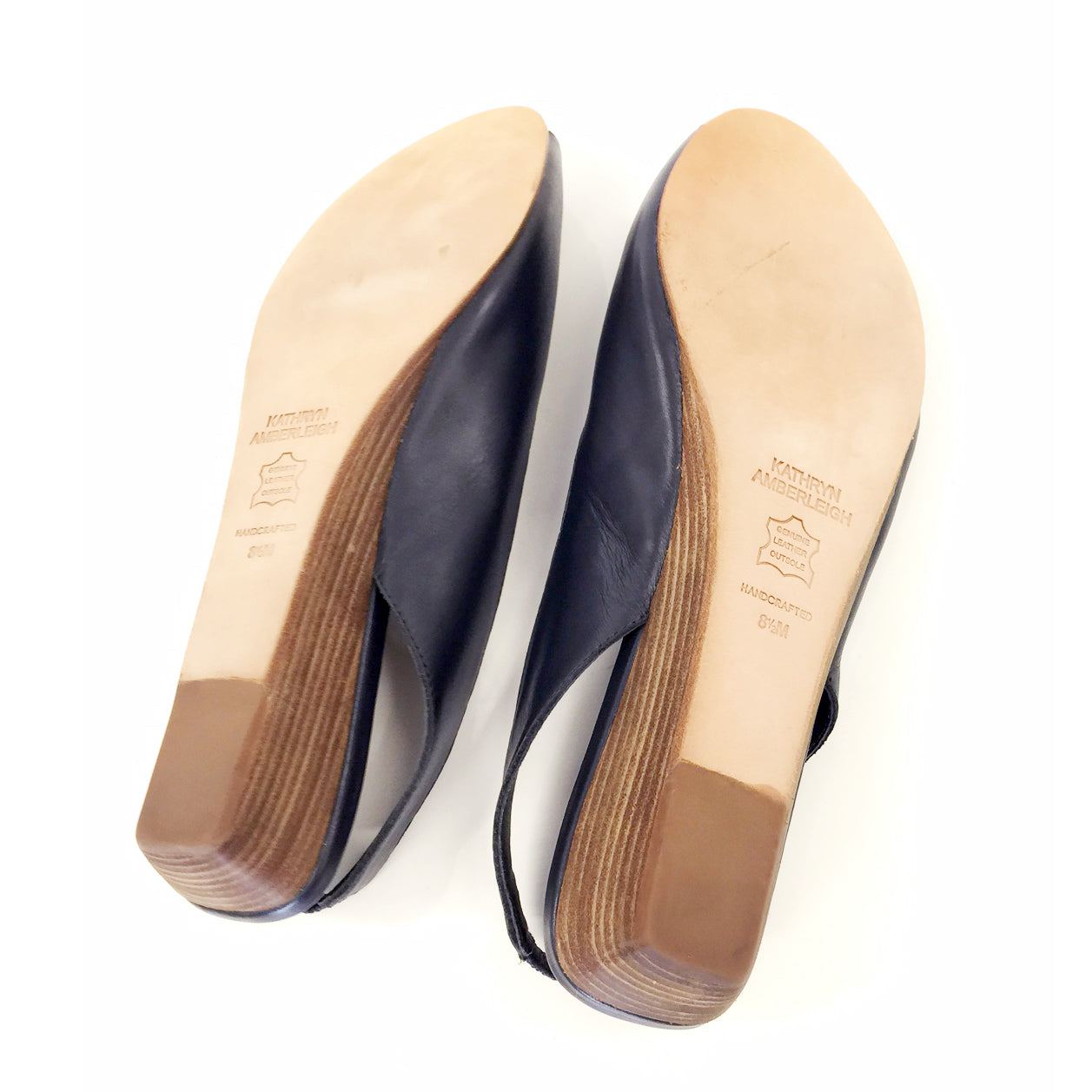 K414 leather slingbacks; navy