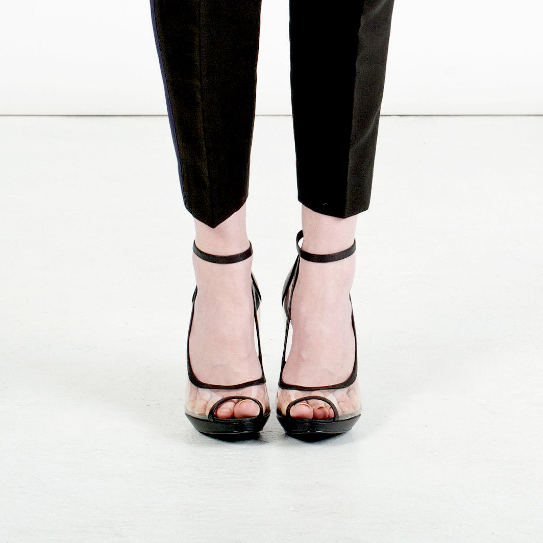 K434 leather and pvc heels; black and clear