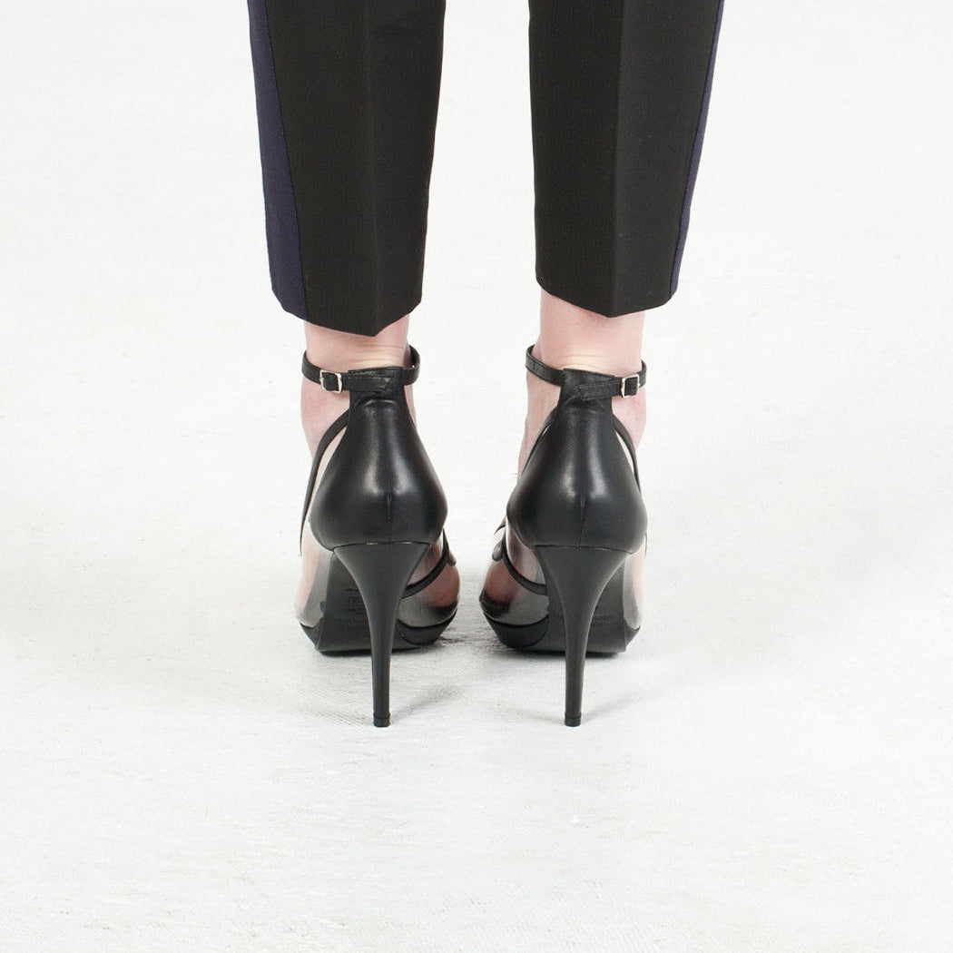 K434 leather and pvc heels; black and clear