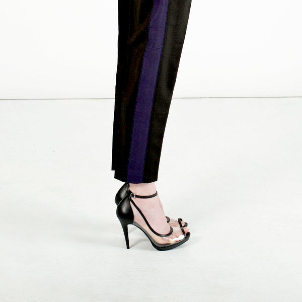 K434 leather and pvc heels; black and clear