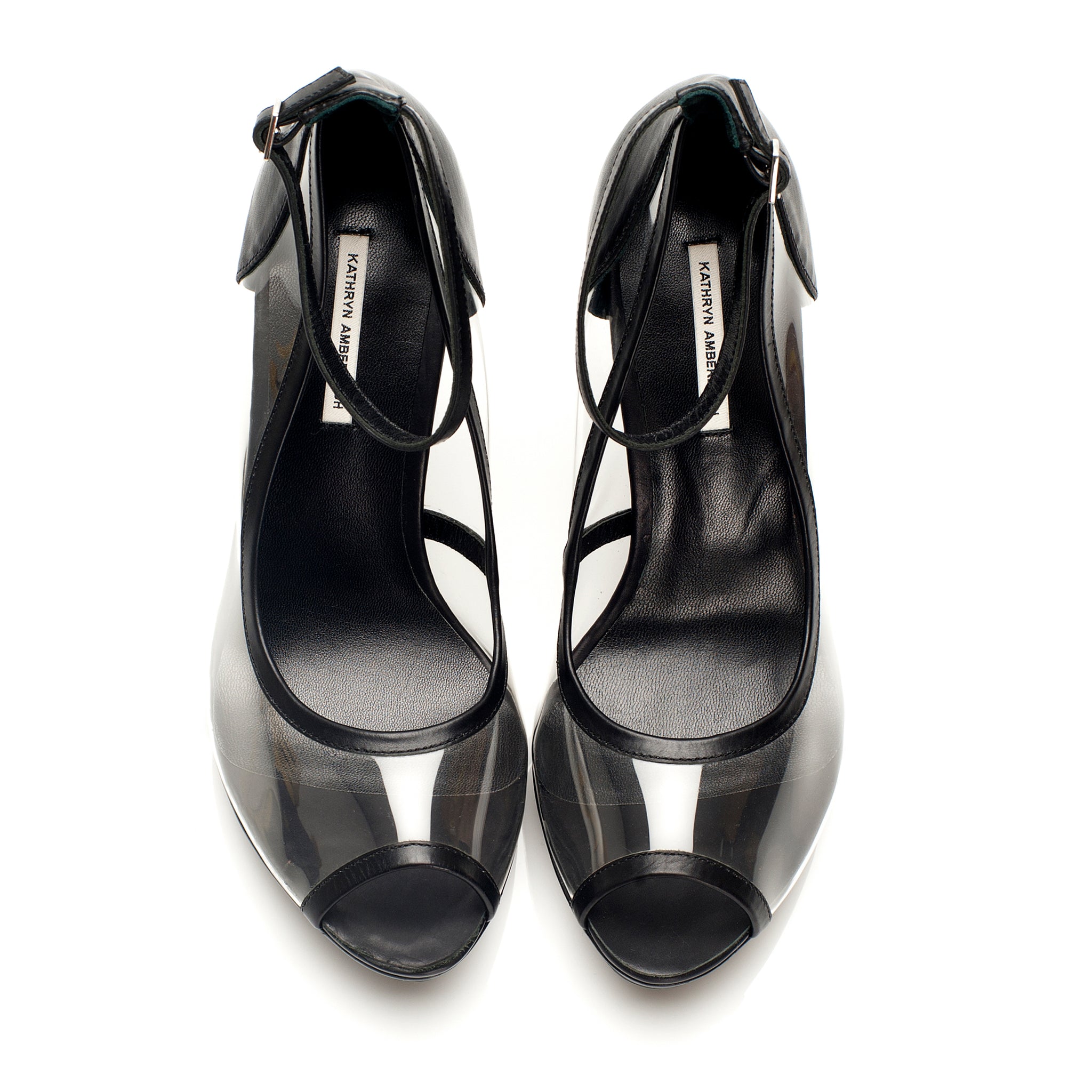 K434 leather and pvc heels; black and clear