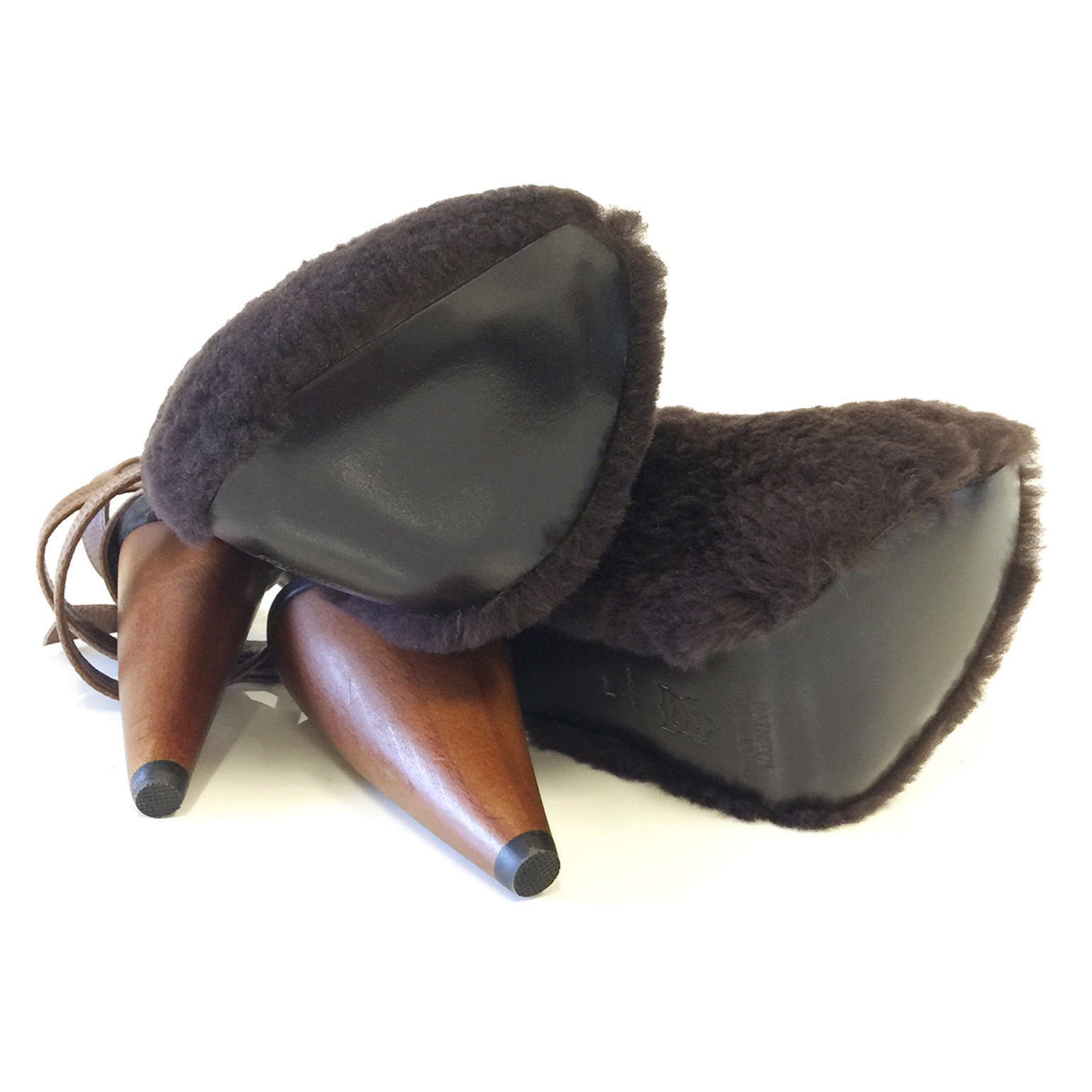 K608 fur heels; brown and tan lizard