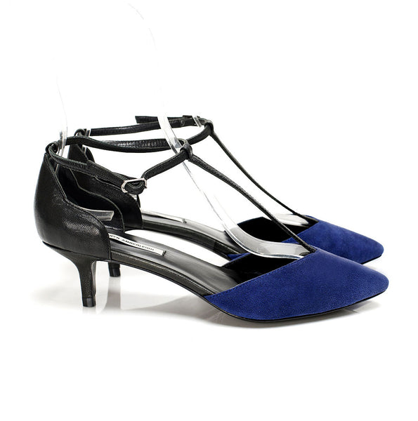 K702 suede and leather pumps; blue and black